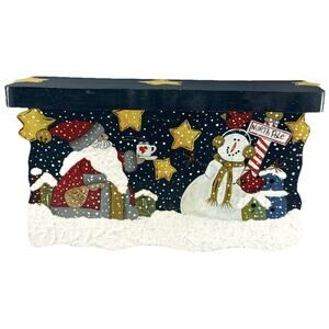 Hand Painted Christmas Wall Shelf Santa Snowman North Pole Folk Art 11” Wood